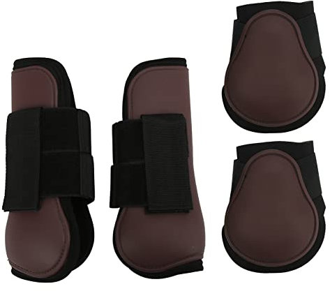 Generic 4 Stück Pferdebeinstiefel Stoßdämpfende Pferdestützstiefel PU-Schale zum Reiten Stoßdämpfender Springen Wettkampfschutz (Set von braun Extra Large)