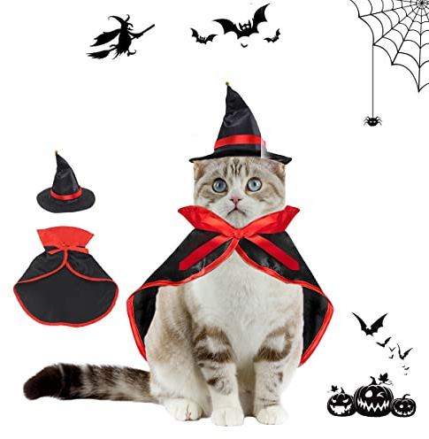 Haustiere Vampir Kostüm, XiXiRan Halloween Haustier Kostüm, Halloween Katze Hund Kostüm Set, Haustiere Cosplay-Kostüm, Halloween Pet Costume, Haustiere Katze Umhang Hut, Halloween Hund Kostüm