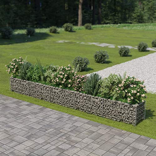 Tidyard Lit Surélevé à Gabion Acier Galvanisé, Idéal pour Créer Une Bordure Solide et Elégante pour Un Parterre de Fleurs/de Plantes dans Le Jardin/la Terrasse, 450x50x50 cm