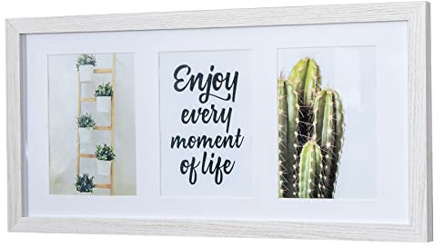 levandeo Bilderrahmen für 3 Fotos 13x18cm Eiche Weiß Holz MDF Portraitrahmen Collage Glasscheibe Fotorahmen
