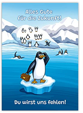 Abschiedskarte für Kollegen Kollegin Lehrerin für Jobwechsel Rente Ruhestand Kündigung Firmenwechsel Klappkarte mit Umschlag in XXL-Format A4 Pinguin