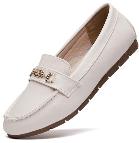 DeYashopin Women's Loafer Shoes Leisure Slip On Work Shoes Comfort Walking Flats White 7.5