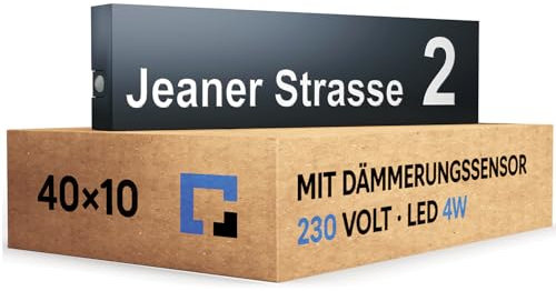 PRINTIMA Premium Gravur Personalisierter Hausnummer Anthrazit Beleuchtet Led Strom 230V, Hausnummernschild mit Dämmerungssensor, ist Langlebig, Wetterfest, Geringer Stromverbrauch 6W / A++