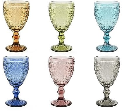 Excelsa Ginkgo Lot de 6 verres à pied, en verre coloré en pâte, capacité 350 ml, fait à la main