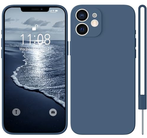 HGH iPhone 12 Mini Hülle Silikon mit 1 Lanyard, Ultra Dünne Rundumschutz mit Weichem Microfiber-Innenfutter Kratzfest Schutzhülle für iPhone 12 Mini 5.4, Dunkel Blau