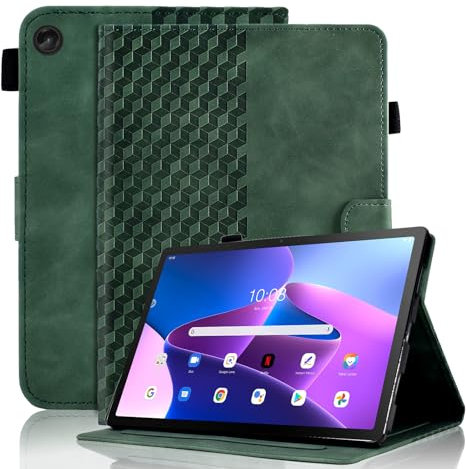 Vkooer Case for Lenovo Tab M10 3rd Gen 10.1-inch (TB328FU / TB328XU) Leather Folio Cover with Auto Sleep/Wake Smart Shell Fit Lenovo M10 3rd Gen 2022, Dark green