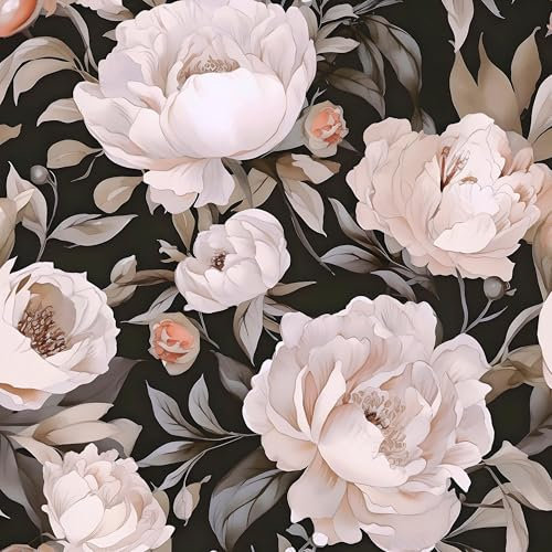 Laatse Black Pink Floral Wallpaper Peel and Stick Boho Wallpaper 17.5 x 118 Dark Flowers Contact Paper Vinyl Self Adhesive Waterproof Large Dark Floral Wall Paper for Bedroom Walls Countertop