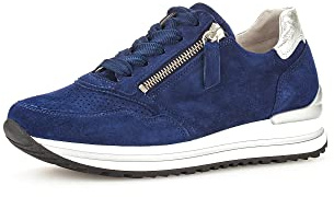 Gabor Damen Low-Top Sneaker, Frauen Halbschuhe,Komfortable Mehrweite (H),schnürschuhe,schnürer,Plateausohle,Oceano/Silber (pf),38.5 EU / 5.5 UK