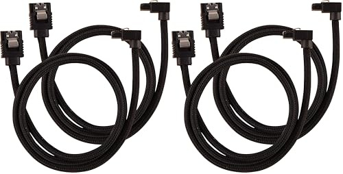 Corsair CC-8900282 Premium Sleeved SATA Cable - SATA 6Gbps 60cm, 90° Connector, Black (Pack of 2)