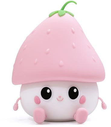 Veilleuse Fraise pour Enfants Lampe Fraise en Silicone Mignonne Lampe de Chevet Rechargeable Lampe de Chevet Enfants Pépinière Lumières Fraises Décor pour Bébés Tout-Petits Enfants Filles(rose)