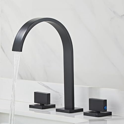 ZYCDP Mitigeur Lavabo 3 Trous Robinet Mitigeur de Lavabo avec Deux Poignées Robinet de Lavabo Cascade Mitigeur Lavabo Chaud Et Froid, Noir