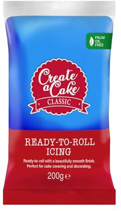 Create A Cake Ready To Roll Icing | Blue Fondant Icing | Palm Free Sugar Paste For Cake Decorating, Cupcakes, Cookies, Cakes - 200g