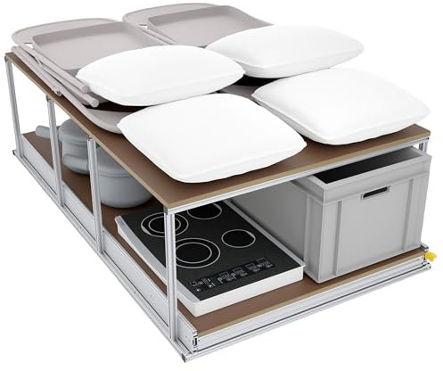 Tinobu Heckauszug mit Ablage für Camper, sehr lang - 150cm, 220kg Auszug (Breite: Individuell)