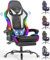 Devoko Chaise Gaming Ergonomique avec LED RGB, Massage Lombaire & Repose-Pieds – Fauteuil Gamer avec Appui-tête réglable – Dossier inclinable & Hauteur Ajustable – 180 kg – Blanc