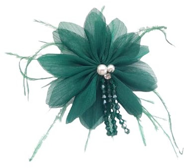 lordies Brosche Anstecknadel Blume Stoff Perle Straß Grün