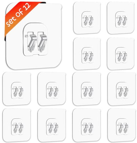 UBRAVE Ganci Adesivi Trasparenti, 12 pezzi Ganci Adesivi Bagno per Mensola Doccia, Impermeabili Senza Chiodi, Ganci Trasparenti Forti Senza Cuciture per Cucina Bagno Portasapone Ripiano Cestino