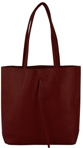 modamoda de - T253 - Ital. Henkeltasche mit Innentasche aus Leder, Farbe:Purpurrot