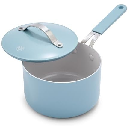 GreenLife Dream 2QT Saucepan with Lid, PFAS-Free, PFOA-Free, Dishwasher Safe, Oven Safe, Stay-Cool Handle, Blue Haze