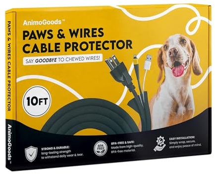 Cord Cover For Pets (Black, 10ft) - Durable PET Cable Protector for Dogs, Cats, and Other Pets - Critter Cord - Cord Protectors from Pets No Chew, Keep Cats from Chewing Cords - Puppy Proof Cord Cover