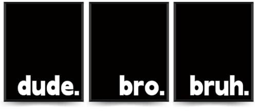 PLKMN Jungenzimmer-Dekor-Set, minimalistische Raumdekoration, Rad-Little-Dude-Raumdekoration, minimalistische Typografie-Poster für Jungen, Schlafzimmer, Schlafsaal, Männerhöhle, Dude Bro Bruh