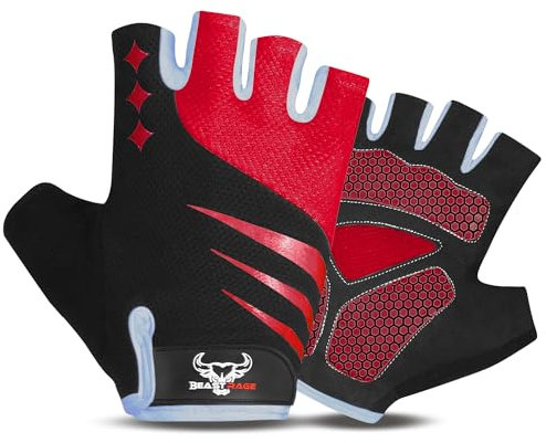 BEAST RAGE Halbfinger-Fahrradhandschuhe für Männer und Frauen mit Gelpolster rutschfest stoßdämpfend Gewichtheber-Fitnesshandschuhe Fingerlose atmungsaktive Mountainbike-Handschuhe für MTB Radfahren