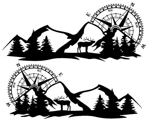 Lisher 2 x Body Sticker Decal Compass Navigation mit Mountain Deer für Van schwarz
