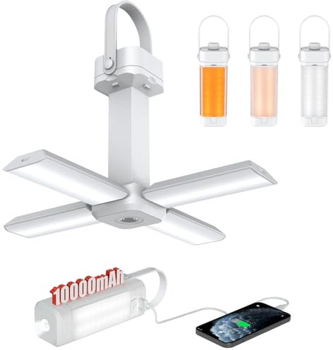 Olycism Lampe Camping Rechargeable 10000 mAh LED Lanterne Camping Portable Pliable Batterie Externe Intégrée avec Multiples modes d'éclairage Imperméable Convient pour le Camping Travaux d'entretien