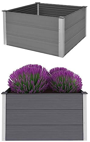 LAPOOH Garten-Hochbeet, Hochbeet Balkon, Pflanztisch, Kräutergarten, Kräuterbeet, Kräuterspirale, Blumenkasten, Pflanzkasten, WPC 100 x 100 x 54 cm Grau