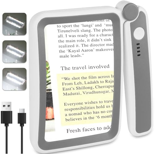 Tobegiga 6X Magnifying Glass with Light, Upgraded Large Magnifying Glass for Reading, LED Dimmable, Rechargeable, Lightweight Handheld Magnifier for Seniors Reading Books, Newspaper, Small Print