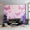 Papier Peint Violet Panoramique 3D Feuilles De Papillon D’Art De Rêve Papier Peint Murale, Salon Chambre à Coucher Maison Décoration Intérieure 200 x 140 cm (WxH) Papier Peint Murals