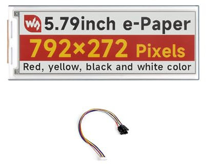 5.79inch E-Paper Display Module (G) Fits Raspberry Pi 5/4B/3B/Zero/Zero W/Zero 2W/Pico/Pico W/Pico WH/Jetson Nano/Arduino 792x272 Red/Yellow/Black/White E-Ink Display SPI Interface with Driver Board