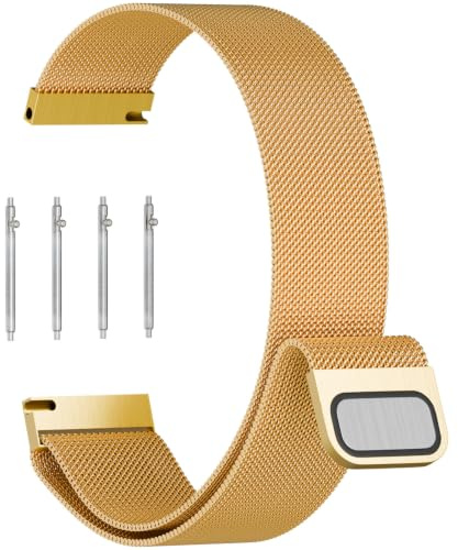 ANDOFUZH Edelstahl Mesh Uhrenarmband, 14mm 16mm 18mm 20mm 22mm 24mm Magnetverschluss Smartwatch Schnellverschluss Metall Ersatz Armband für Damen Herren Watch Uhren Ersatzband (Gold, 18mm)