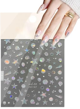 KGDUYC 3D Aurora Nagelsticker Sommer Nagelaufkleber Muscheln Seestern Nagelsticker Nagelfolie Selbstklebend Nail Sticker Summer Nail Art Stickers Meerestiere Cute Sticker Nageldesign Aufkleber