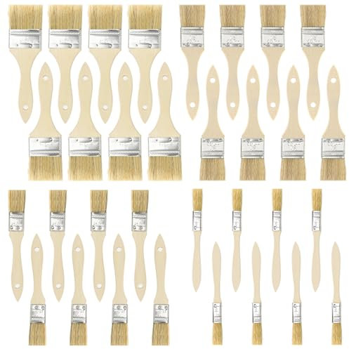 32 Stück Pinselset Malerbedarf Streichen, 2, 1.5, 1 und 0.5 Zoll Malerpinsel Set, Hölzerne Flachpinsel Set Professionelle Lackpinsel Für Lacke zum Malen von Wand, Decke, Möbel