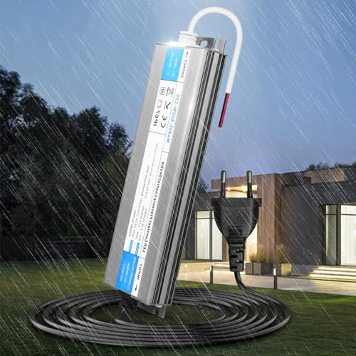 KSIBNW Transformador 220V a 12V 400W, Impermeable IP67 Fuente de Alimentación Exterior Ultra Fino LED Driver con Enchufe AC 220V a DC 12V 33,3A 400W Tensión Controlado Voltaje Constante Driver de Bajo
