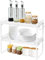 FURNITABLE Gewürzregal 40cm | 2er Set Küchenorganizer mit Stoffschublade and Metallhaken | Stapelbares Regal für Gewürze, Tassen and Kochzubehör | Weiß