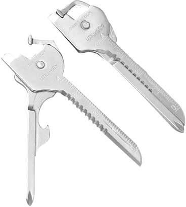 XdealCozyxc 2 Pcs Multi Tool Keyring, 6 in 1 Portable Keychain Multitool for Outdoor