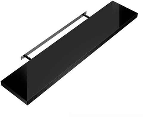 Shelfinity 1pc Black Floating Shelves for Wall | 110cm High Gloss Modern Wall Shelves | For Bedroom Living Room Bathroom Kitchen Office | Floating Shelf Unit Ideal for Display & Storage