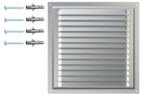 Rejilla de Ventilación de Acero Galvanizado – Cubierta de Aire con Malla Protectora – Antióxido para Pared o Techo – Cuadrada 250 x 250 mm – Uso Interior y Exterior.