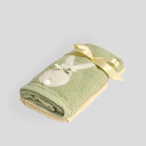 home&you - Händtuch Sipro 30x50 cm, 2er-Set, Osterdeko, Osterhase, Waschtücher für Bad, Frottee aus weicher Baumwolle - Grun/Gelb