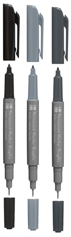 Marabu Graphix Permanent Marker Set in 3 Farben, mit Doppelspitze 1-2 mm und 0,5 mm, monochrome Farben, schnelltrocknende, alkoholbasierte Tinte, geruchsarm und wasserfest