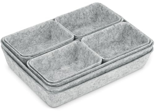 MOPLA 8 Stück Schubladen Organizer Filz, Stapelbare Filz Aufbewahrungsbox, Schminktisch Organizer für Schublade, Büro Schubladen Organiser für Schreibtisch, Schminktisch, Nachttisch, Schrank(Hellgrau)