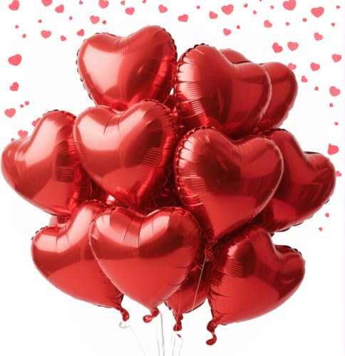 UDRKFOPK Herz Folienballon 12 Stück,18 Zoll Herz Helium Luftballons Rot,Rot Herzluftballons Hochzeit,Herzballons Helium, Herz Luftballon für Geburtstag Valentinstag Verlobung Muttertag