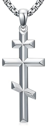 PDTJMTG Orthodoxer Kreuz Anhänger Halskette für Männer, 925 Silber, Ost-orthodoxes Kreuz Schmuck, Geschenk für Vater und Sohn