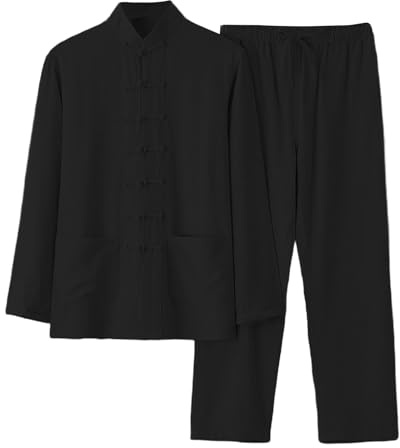 Chemise en lin pour homme Style chinois Tenue en lin Chemises + Pantalon en lin 2 pièces Kungfu Tenue Hommes Tai Chi Vêtements Respirant Costume Kungfu Coupe droite