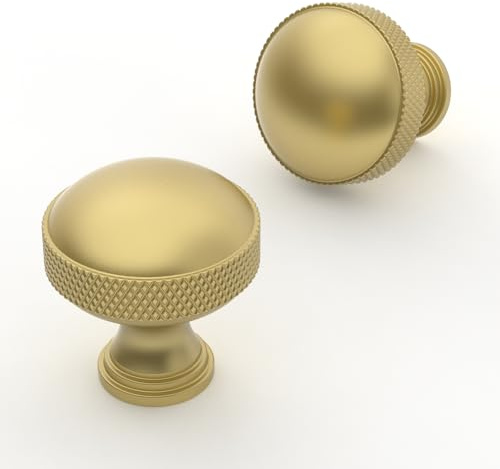 Asimerdeco 10 Pack Brushed Gold Cabinet Knobs 30mm Round Kitchen Drawer Knobs