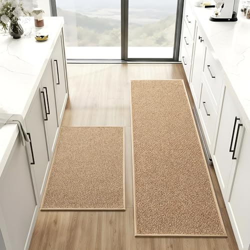 Carvapet Küchenmatten für den Boden, super saugfähige Küchenvorleger, rutschfest, waschbar, mit Gummirückseite, weiche Chenille-geflochtene Küchenbodenmatte, Standmatte (braun, 43 × 70 + 43 × 120 cm)