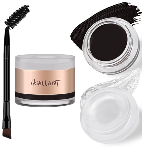 KYDA Augenbrauencreme- und Gel-Set, 2-in-1 Tinted Eyebrow Cream Makeup Kit with Dual-Ended Brush,professionelle wasserfeste, wischfeste Augenbrauen pomade & Stylingwachs-Duo-Grey Black