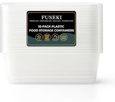 Fuseki 10 × 650 ml Plastic Food Containers with Lids, Meal Prep Containers Reusable, Takeaway Containers with Lids, Microwave & Freezer Safe, BPA-Free Leakproof