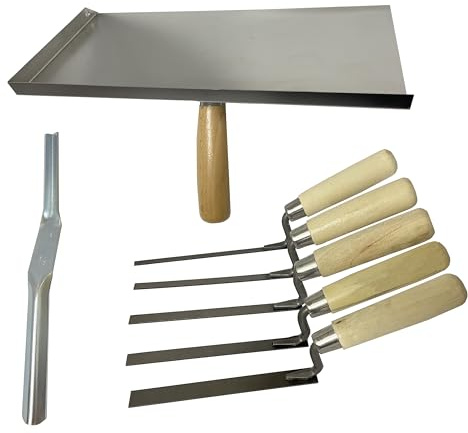 Surbootime Grout Repair Tool Set (7 Pieces): 1 Stainless Steel Grouting Axe, 5 Carbon Steel Finger trowels, and 1 Grouting Trowel. Suitable for DIY Filling and Repair Work, Bricklaying, and Grouting.